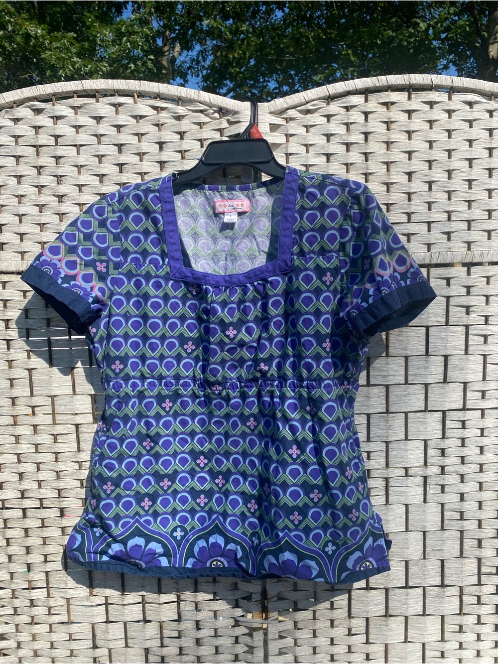 koi Purple Patterned Short-Sleeve Peplum Scrub Top
